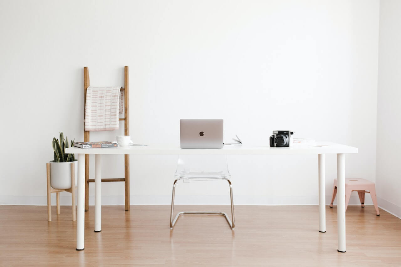 Office workspace setup with a minimalist design